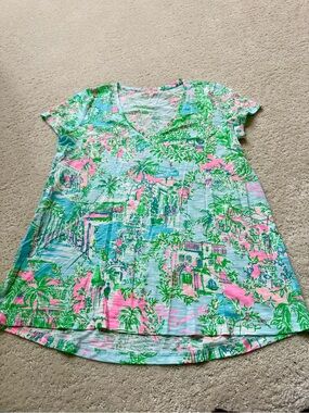 Lilly Pulitzer Pink, Green & Blue Tropical V-Neck Tee
